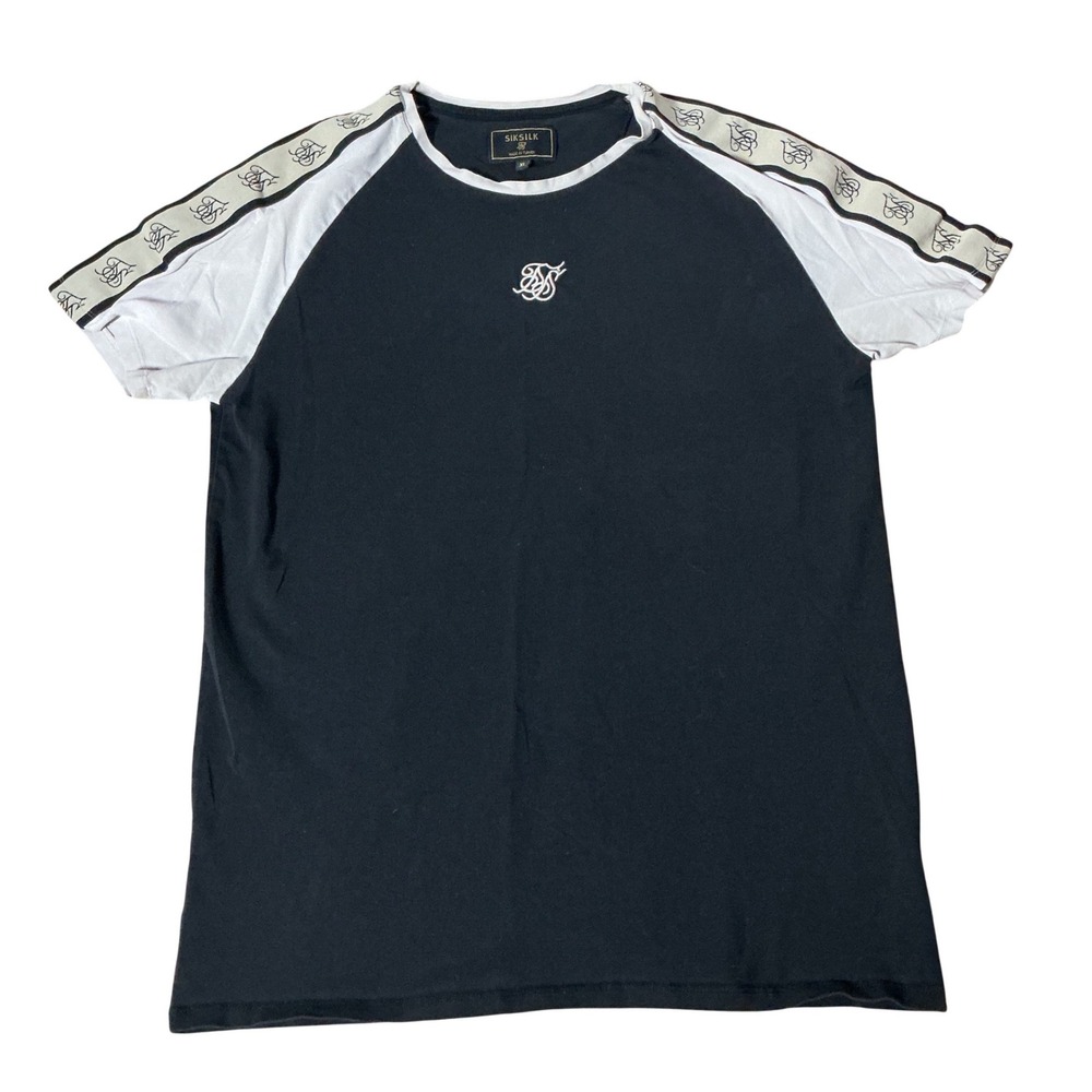 SikSilk Mens XL Raglan‎ T-Shirt Logo Tape Sleeve PO.DBS2049 Monochrome